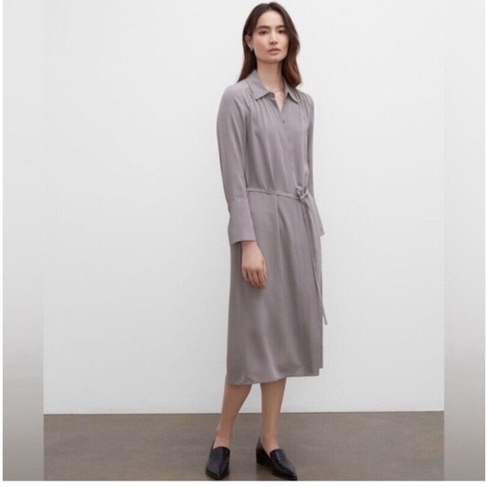 CLUB MONACO SILK CINCHED WAIST SHIRT DRESS